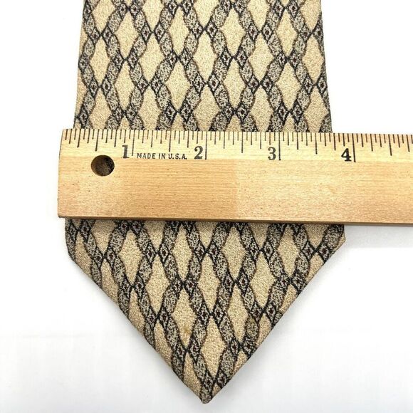 Sepia A Claiborne Company Silk Tie Tan with Black Lacey Geometric Print - Picture 6 of 7